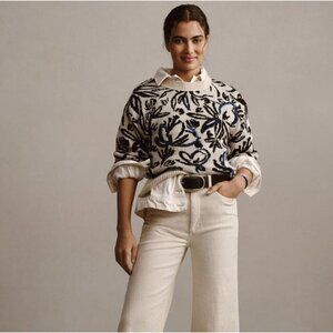 New Anthropologie Floral Pop Embroidered Sweater Womens S Wool Blend